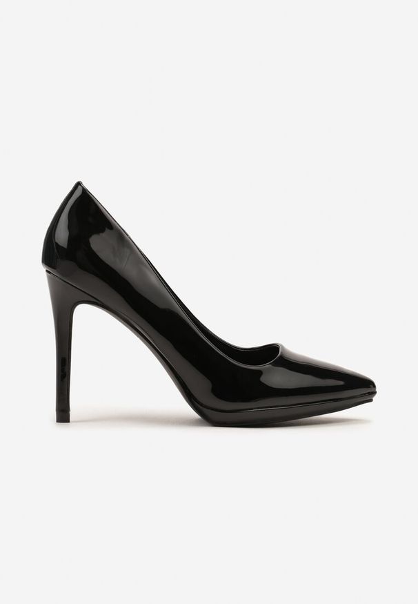 Renee - Czarne Wysokie Szpilki z Lakierowanej Imitacji Skóry Banesi. Okazja: na imprezę. Kolor: czarny. Materiał: lakier, skóra. Obcas: na szpilce. Styl: elegancki. Wysokość obcasa: średni