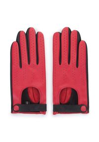Wittchen - Damskie rękawiczki skórzane dwukolorowe czerwono-czarne. Kolor: czarny, czerwony, wielokolorowy. Materiał: skóra. Styl: elegancki