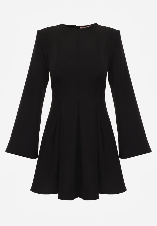 Born2be - Czarna Sukienka VICES o Rozkloszowanym Kroju z Szerokimi Rękawami Natemia. Okazja: na ślub cywilny, na wesele, na imprezę. Kolor: czarny. Materiał: futro. Styl: klasyczny