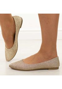 POTOCKI - Złote brokatowe baleriny damskie Potocki 23314. Okazja: na imprezę, na co dzień. Kolor: złoty. Materiał: skóra. Szerokość cholewki: normalna. Sezon: wiosna, lato. Styl: elegancki, casual, klasyczny, wizytowy #1