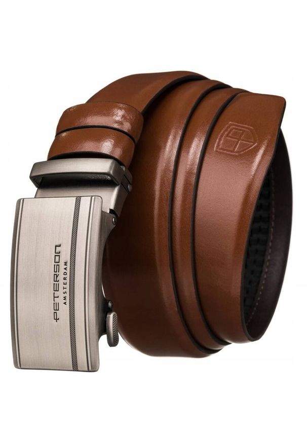 Pasek męski Peterson PTN A006 BROWN brązowy. Kolor: brązowy. Materiał: jeans, skóra