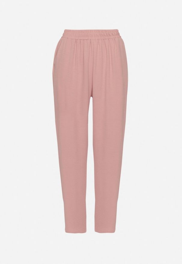 Born2be - Różowe Szerokie Spodnie z Bawełną i Wysokim Stanem Neorenna. Okazja: na co dzień. Stan: podwyższony. Kolor: różowy. Materiał: bawełna. Styl: casual