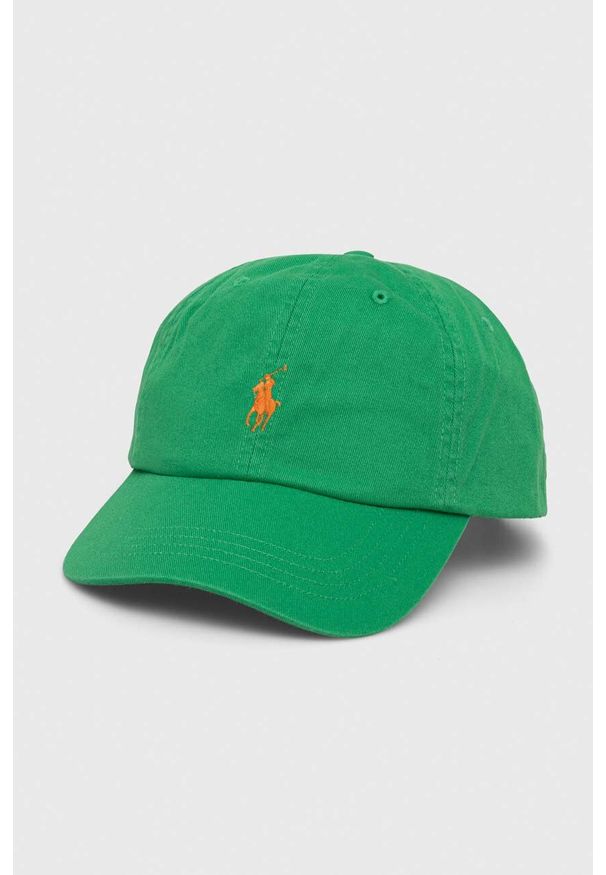 Polo Ralph Lauren czapka z daszkiem bawełniana kolor zielony z aplikacją. Kolor: zielony. Materiał: bawełna. Wzór: aplikacja