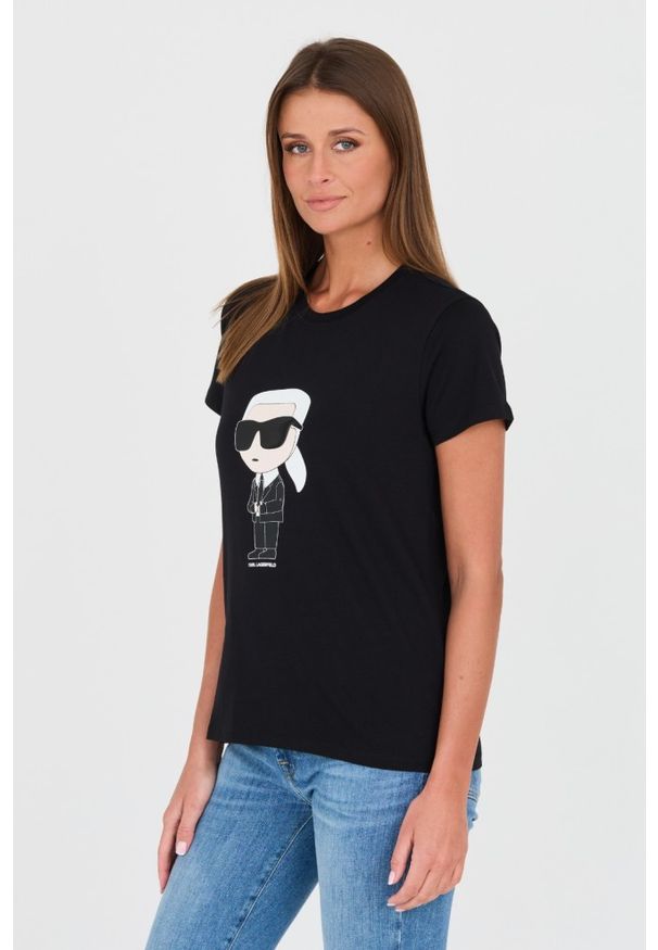 Karl Lagerfeld - KARL LAGERFELD Czarny damski t-shirt Karl, Rozmiar XS. Kolor: czarny