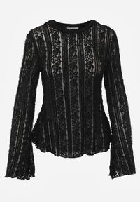 Renee - Czarna Bluzka z Koronki Ozdobiona Rozszerzanymi Rękawami Lertiola. Okazja: na co dzień. Kolor: czarny. Materiał: koronka. Wzór: aplikacja, koronka. Sezon: wiosna. Styl: casual, elegancki #8
