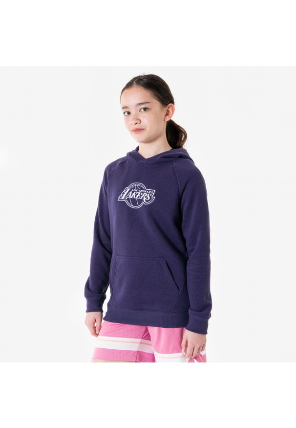 TARMAK - Bluza z kapturem do koszykówki dla dzieci Tarmak 900 NBA Los Angeles Lakers. Typ kołnierza: kaptur. Kolor: fioletowy. Materiał: tkanina, materiał. Sport: koszykówka