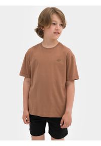 4f - T-shirt gładki chłopięcy - brązowy. Kolor: brązowy. Materiał: bawełna. Wzór: gładki #2