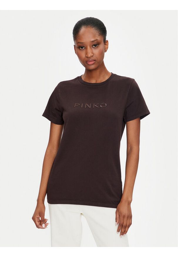 Pinko T-Shirt Moro 101752 A227 Brązowy Regular Fit. Kolor: brązowy. Materiał: bawełna. Wzór: moro