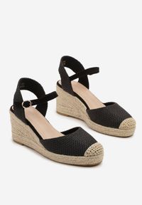 Renee - Czarne Sandały Typu Espadryle na Koturnie z Plecionki Renaelle. Okazja: na co dzień, na imprezę. Kolor: czarny. Obcas: na koturnie. Styl: klasyczny, casual, elegancki #6