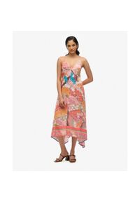 Sukienka z geometrycznym wzorem z falbany dla kobiet Superdry. Kolor: wielokolorowy, różowy, pomarańczowy. Materiał: żakard. Wzór: geometria. Typ sukienki: sportowe. Styl: elegancki, sportowy, boho #2