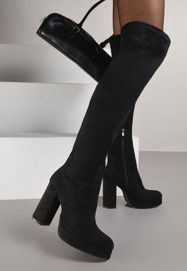 Born2be - Czarne Kozaki za Kolano na Słupku Oderia. Wysokość cholewki: za kolano. Kolor: czarny. Obcas: na słupku