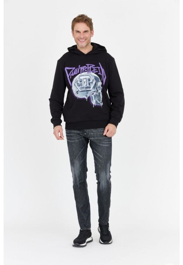 Philipp Plein - PHILIPP PLEIN Czarna bluza męska z kapturem skull. Typ kołnierza: kaptur. Kolor: czarny