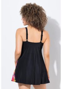 ULLA POPKEN - Damska Sukienka Kąpielowa papugi wyjmowane miękkie miseczki z recyklingu. Kolekcja: plus size. Kolor: czarny. Materiał: elastan, poliamid, materiał