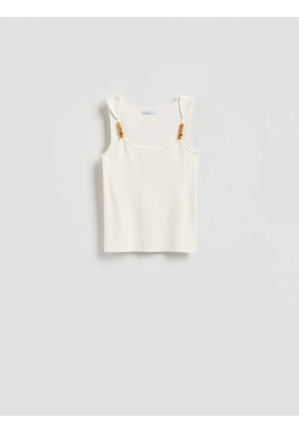 Reserved - Top z koralikami - złamana biel. Materiał: wiskoza, dzianina