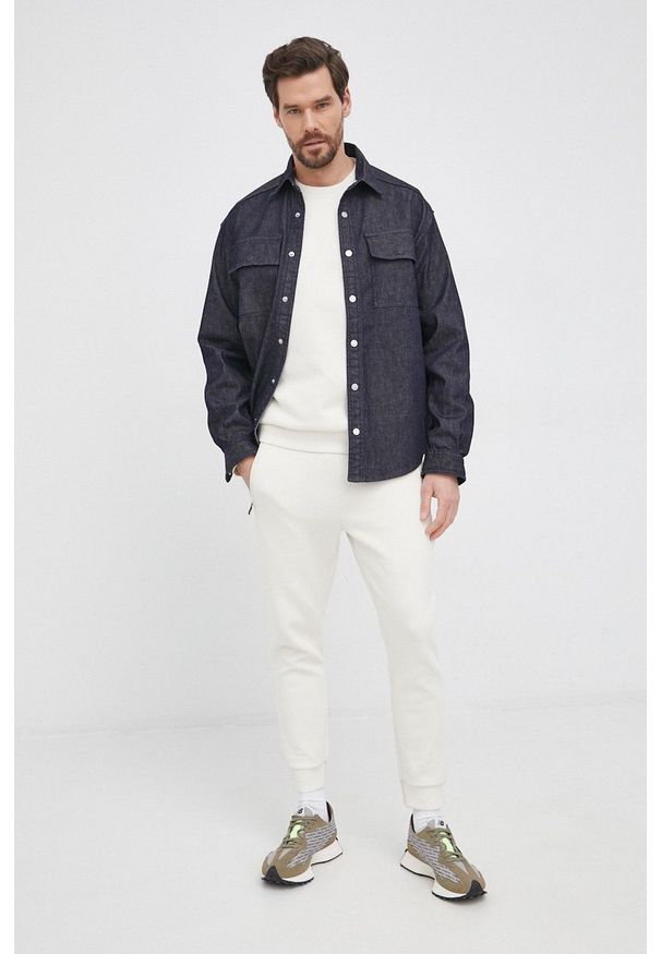 BOSS - Boss Bluza Athleisure męska kolor kremowy gładka. Okazja: na co dzień. Kolor: beżowy. Materiał: dzianina. Wzór: gładki. Styl: casual