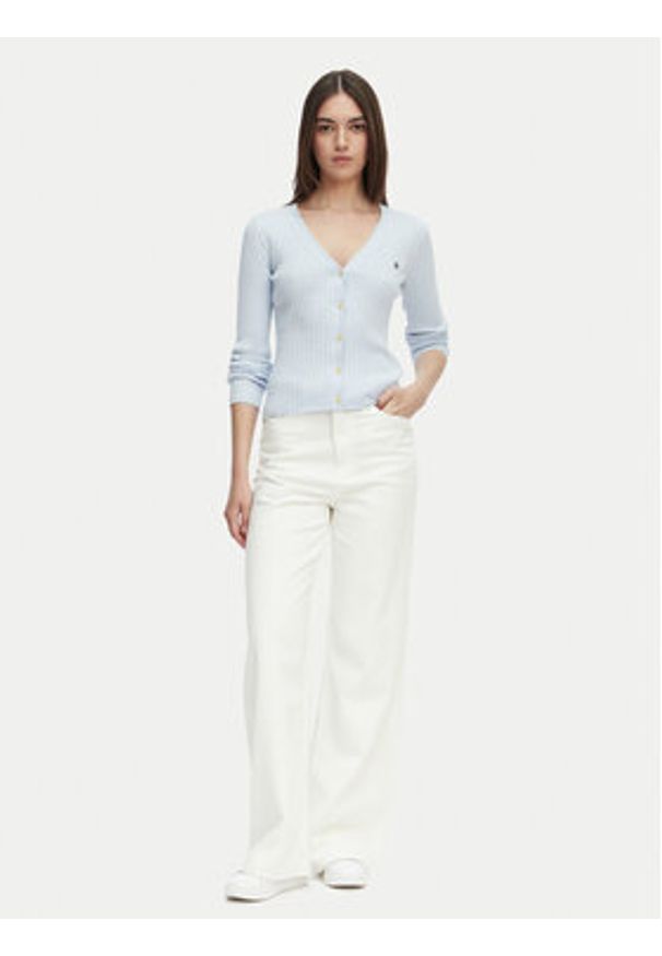 Calvin Klein Jeans Kardigan LV047G339G Niebieski jasny Slim Fit. Kolor: niebieski. Materiał: bawełna