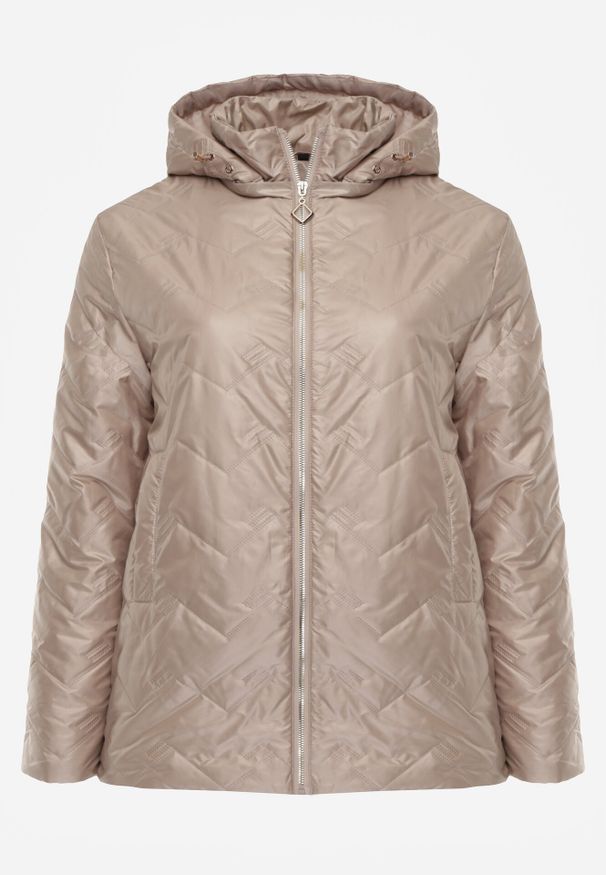 Born2be - Ciemnobeżowa Pikowana Kurtka Przejściowa o Prostym Kroju z Kapturem Vimoris. Okazja: na spacer, na co dzień. Typ kołnierza: kaptur. Kolekcja: plus size. Kolor: beżowy. Materiał: poliester, jeans. Styl: casual, elegancki