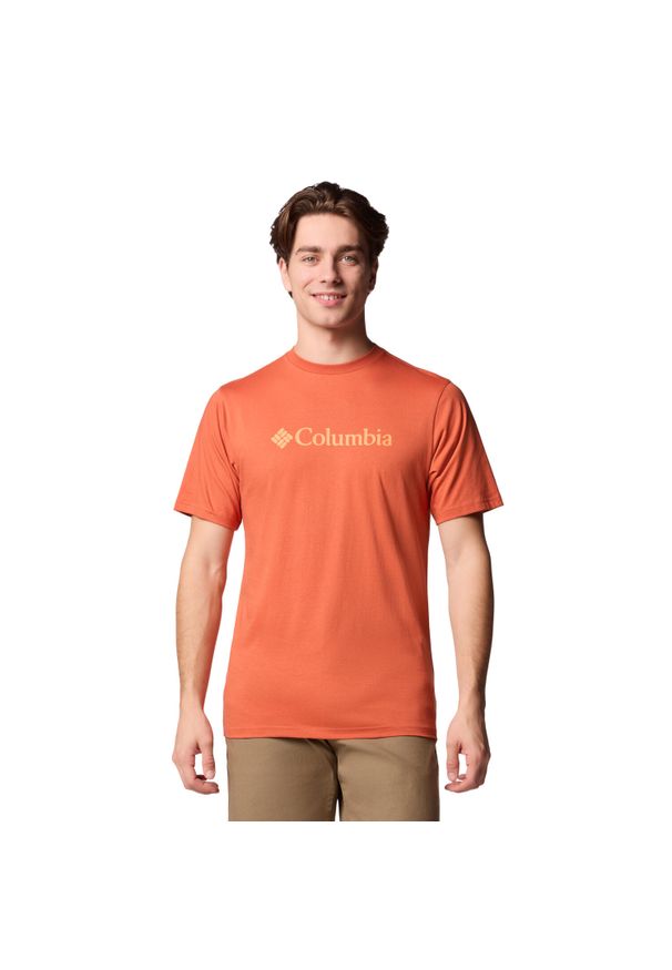 columbia - T-shirt sportowy z krótkim rękawem męski CSC Basic Logo SS Tee. Kolor: pomarańczowy. Materiał: bawełna. Długość rękawa: krótki rękaw. Długość: krótkie. Sport: turystyka piesza