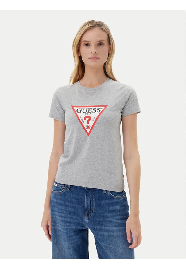 Guess Jeans T-Shirt W4YI04 J1314 Szary Slim Fit. Kolor: szary. Materiał: bawełna