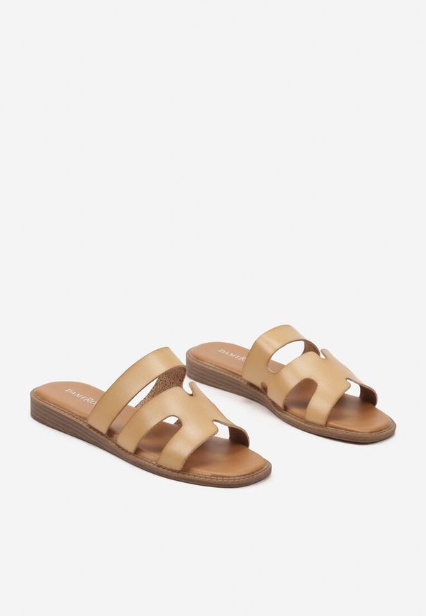 Renee - Beżowe Wsuwane Klapki z Wycięciami Olialin. Okazja: na co dzień. Kolor: beżowy. Sezon: lato. Styl: casual, elegancki