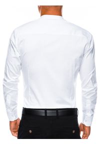 Ombre Clothing - Koszula męska elegancka z długim rękawem BASIC K307 - biała - XXL. Typ kołnierza: kołnierzyk stójkowy. Kolor: biały. Materiał: poliester, bawełna. Długość rękawa: długi rękaw. Długość: długie. Wzór: jednolity. Styl: elegancki #3