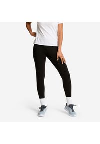 DOMYOS - Legginsy fitness damskie Domyos slim. Kolor: czarny. Materiał: bawełna, materiał, elastan. Sport: fitness #1