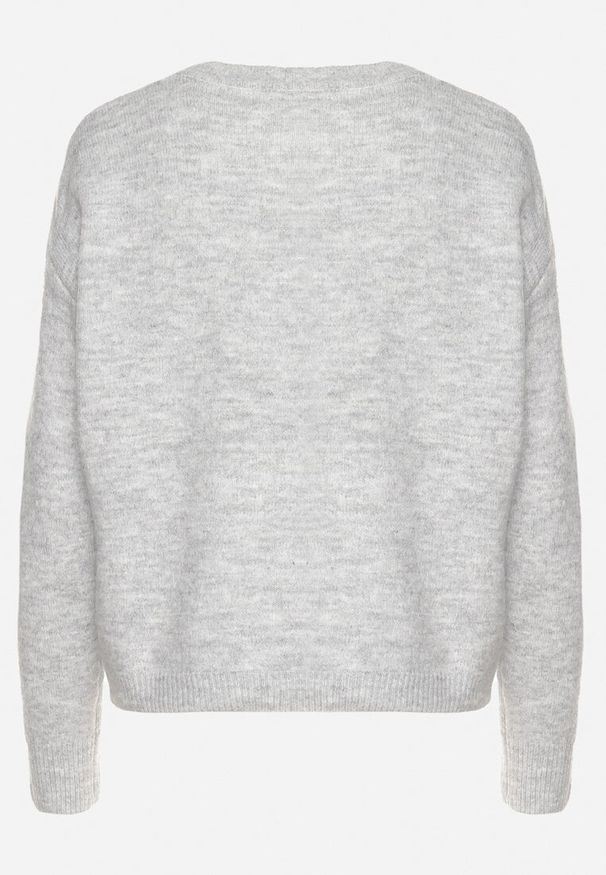 Born2be - Jasnoszary Sweter z Ozdobnym Haftem z Przodu Minavira. Okazja: na co dzień. Kolor: szary. Materiał: jeans. Wzór: haft. Styl: klasyczny, elegancki, casual