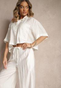 Renee - Biały Komplet z Wiskozy o Kroju Oversize Koszula i Spodnie Dovaraella. Kolor: biały. Materiał: wiskoza #4