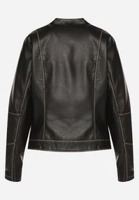 Born2be - Czarna Kurtka Ramoneska Ozdobiona Suwakami i Paskiem Idivaria. Okazja: na co dzień. Kolor: czarny. Materiał: jeans. Wzór: aplikacja. Styl: casual, rockowy, elegancki #3