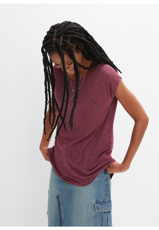 bonprix - Długi shirt z mieszanki wiskozy. Kolor: fioletowy. Materiał: wiskoza. Długość rękawa: krótki rękaw. Długość: długie