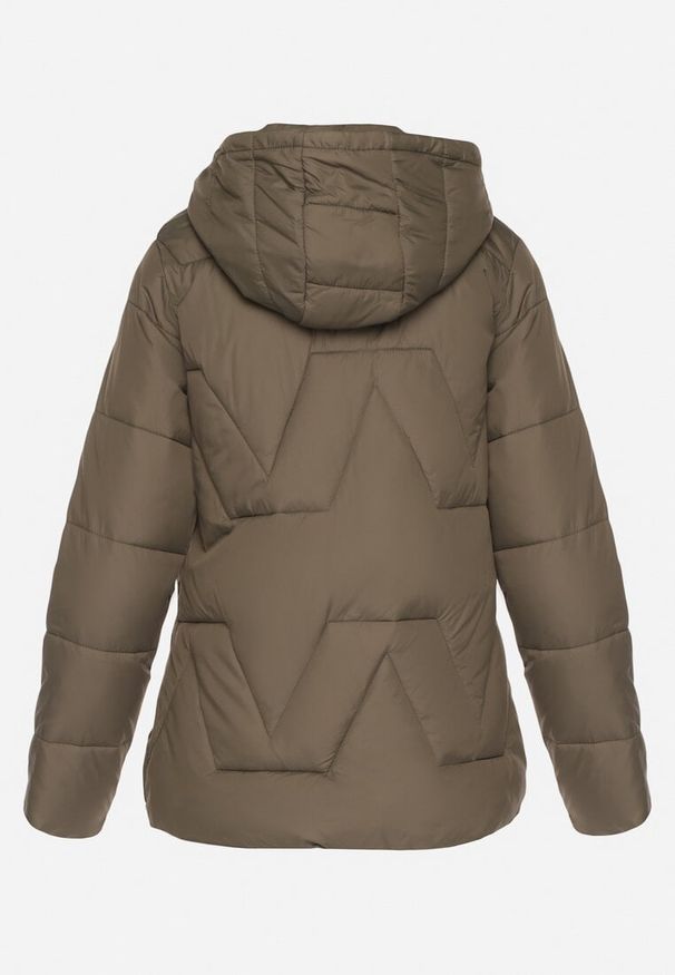 Born2be - Ciemnozielona Kurtka z Szerokim Pikowaniem i Kapturem Yasidi. Okazja: na co dzień. Kolor: zielony. Materiał: jeans. Styl: elegancki, casual