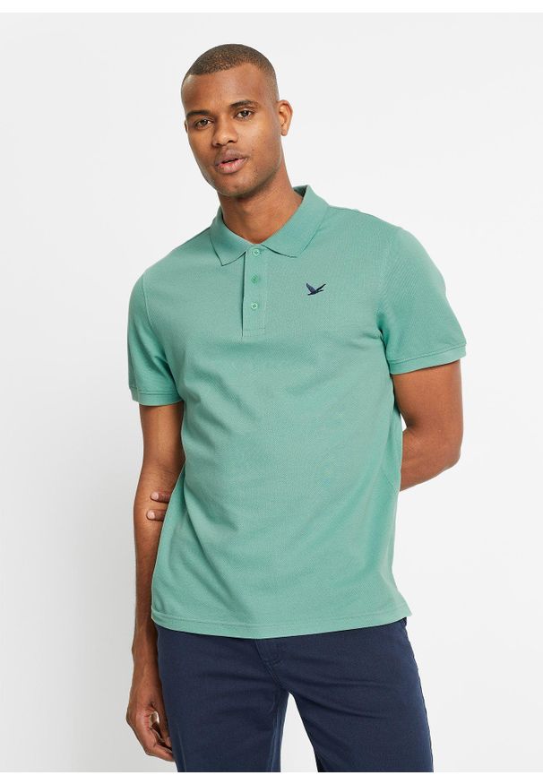 bonprix - Koszulka polo z czystej bawełny organicznej (2 szt.). Typ kołnierza: polo. Kolor: zielony. Materiał: bawełna. Długość rękawa: krótki rękaw. Długość: krótkie. Wzór: haft