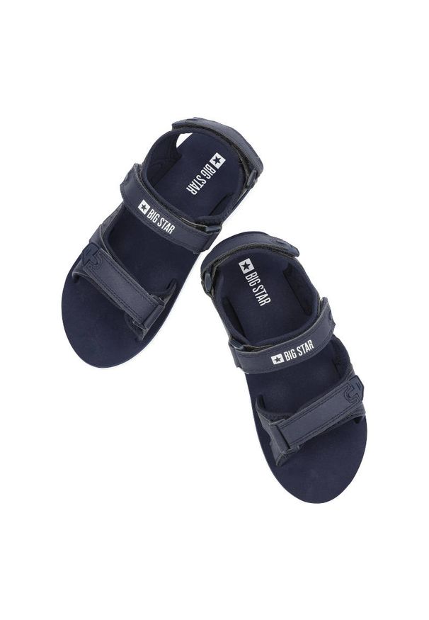 Big-Star - Granatowe Sandały Big Star Lekkie Buty Na Lato. Okazja: na co dzień, na spacer. Zapięcie: rzepy. Kolor: niebieski. Wzór: paski. Sezon: lato. Styl: casual, sportowy, wakacyjny