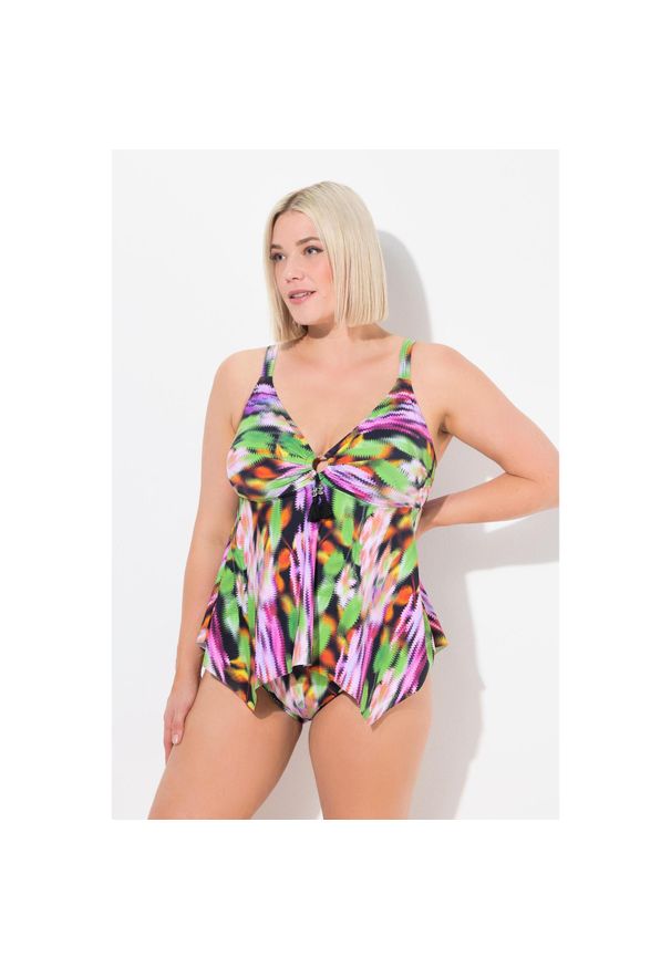 ULLA POPKEN - Damskie Tankini miękkie miseczki ramiączka z regulacją z recyklingu. Kolekcja: plus size. Kolor: czarny. Materiał: elastan, poliamid, materiał
