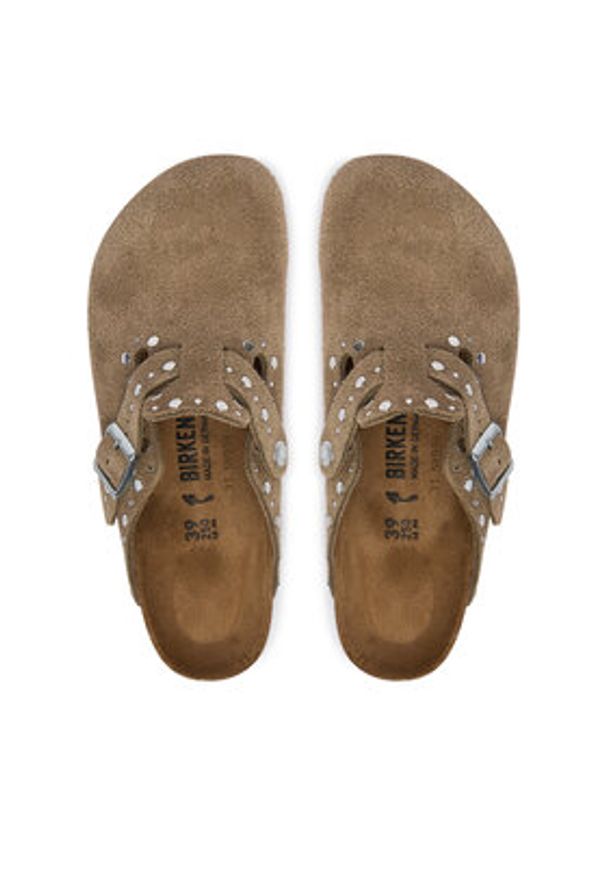 Birkenstock Klapki Boston Rivet 1030418 Beżowy. Kolor: beżowy. Materiał: zamsz, skóra