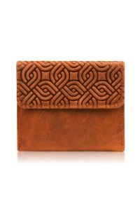 PAOLO PERUZZI - Portfel skórzany vintage Paolo Peruzzi pomarańczowy T-114-HOR. Kolor: pomarańczowy. Materiał: skóra. Wzór: geometria #1