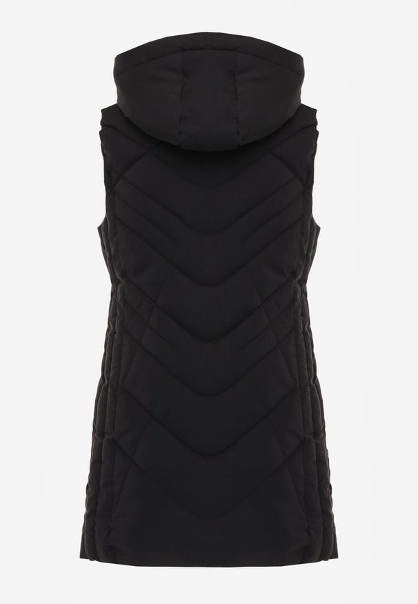 Renee - Czarna Pikowana Kamizelka o Taliowanym Kroju z Kapturem Tulonea. Okazja: na co dzień. Typ kołnierza: kaptur. Kolor: czarny. Materiał: jeans. Styl: casual