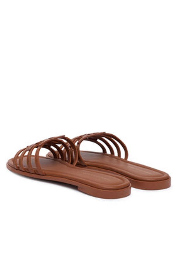 TOMMY HILFIGER - Tommy Hilfiger Klapki Th Script Flat Mule Lth FW0FW09368 Brązowy. Kolor: brązowy. Materiał: skóra