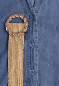 Born2be - Jasnoniebieska Sukienka Koszulowa z Wiskozą Bufiastymi Rękawami i Plecionym Paskiem Eriflara. Kolor: niebieski. Materiał: wiskoza. Wzór: ażurowy. Typ sukienki: koszulowe. Styl: elegancki, klasyczny #7