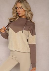 Renee - Brązowa Bawełniana Bluza z Kapturem ze Ściągaczami i Polarem Eurynia. Typ kołnierza: kaptur. Kolor: brązowy. Materiał: polar, bawełna. Wzór: aplikacja #5