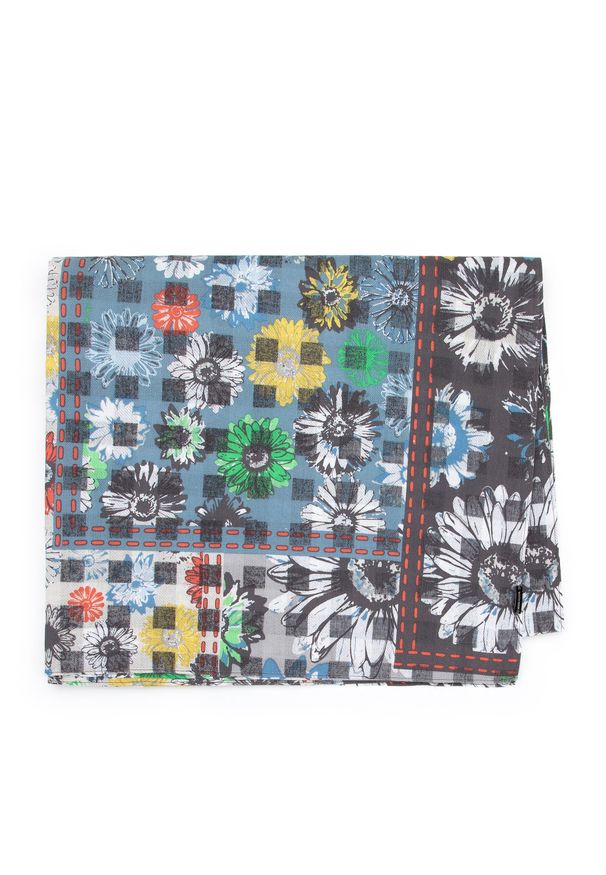 Wittchen - Damski szal bawełniany w kwiaty szaro-zielony. Okazja: na co dzień. Kolor: zielony, wielokolorowy, szary. Materiał: bawełna. Wzór: kwiaty. Styl: klasyczny, casual, elegancki