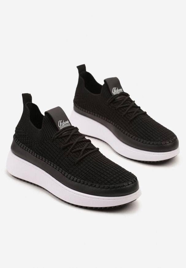 Born2be - Czarne Buty Sportowe Sneakersy z Elastycznym Cholewkami Liovanya. Okazja: na co dzień. Kolor: czarny. Materiał: jeans. Szerokość cholewki: normalna. Wzór: aplikacja