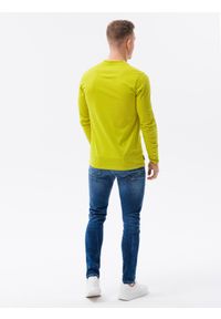 Ombre Clothing - Longsleeve męski z guzikami - limonkowy V5 L133 - XL. Materiał: poliester, bawełna. Długość rękawa: długi rękaw