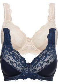 bonprix - Biustonosz minimizer z wyściełanymi ramiączkami (2 szt.). Kolor: niebieski. Materiał: koronka. Rodzaj stanika: wyściełane miseczki, różne sposoby noszenia. Wzór: koronka #1