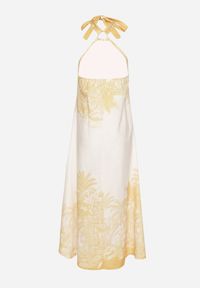 Born2be - Żółta Sukienka z Wiskozą i Motywem Palm z Wiązaniem Izomara. Okazja: na co dzień, na spacer. Kolor: żółty. Materiał: wiskoza. Sezon: lato. Styl: casual, elegancki #6