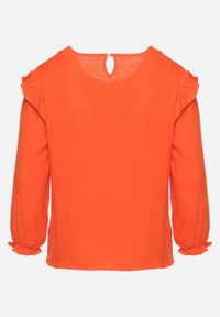 Born2be - Pomarańczowa Bluzka z Bawełny z Długim Rękawem i Falbanką Pixela. Kolor: pomarańczowy. Materiał: bawełna. Długość rękawa: długi rękaw. Długość: długie. Wzór: aplikacja. Styl: elegancki #6