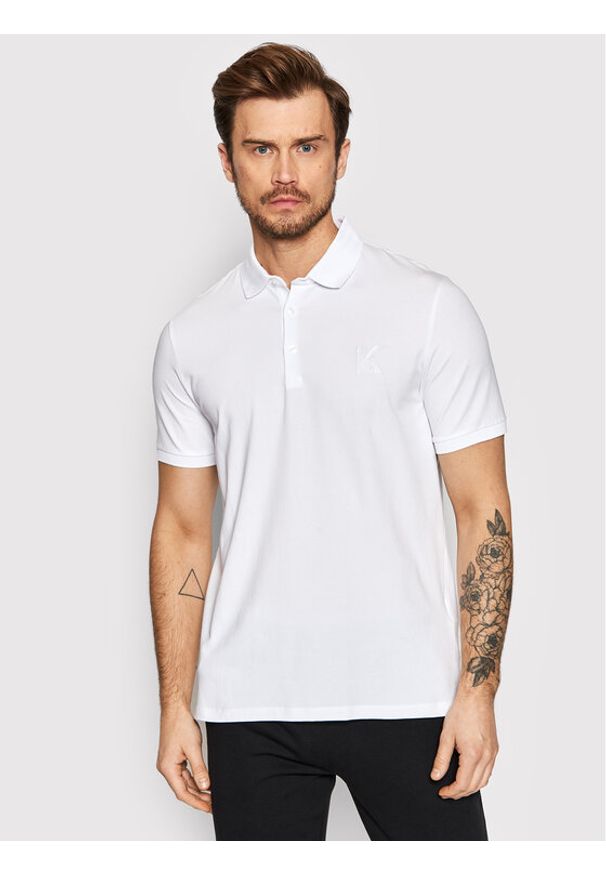 Karl Lagerfeld - KARL LAGERFELD Polo 745890 500221 Biały Regular Fit. Typ kołnierza: polo. Kolor: biały. Materiał: bawełna