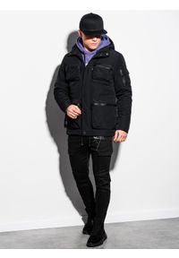 Ombre Clothing - Kurtka męska zimowa C450 - czarna - XXL. Kolor: czarny. Materiał: poliester. Wzór: aplikacja. Sezon: zima #6