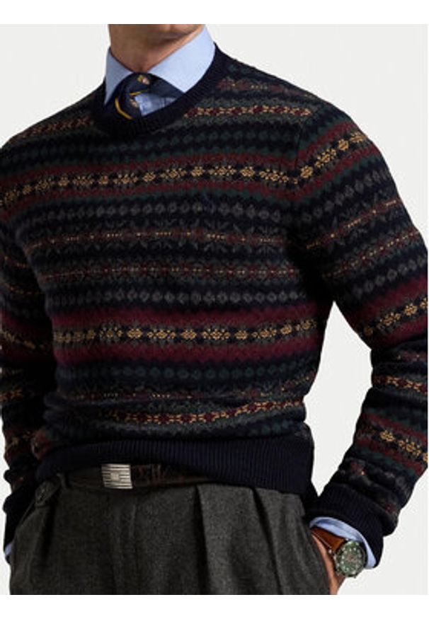 Polo Ralph Lauren Sweter 710981615001 Granatowy Regular Fit. Typ kołnierza: polo. Kolor: niebieski. Materiał: wełna