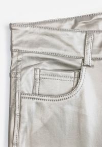 Renee - Srebrne Spodnie o Kroju Skinny z Ekoskóry Zorlemi. Okazja: na co dzień. Stan: podwyższony. Kolor: srebrny. Materiał: polar, koronka. Styl: elegancki, casual #2